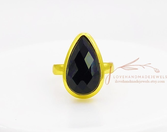 Featured listing image: Teardrop Black Onyx Ring: 18k Gold Plated 925 Silver