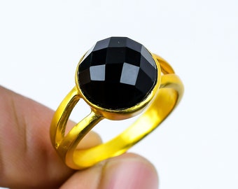 Best Black Ring, Black Onyx Faceted Round Shape Gemstone Ring, Natural Black Gem Ring, Black Stone Handmade Ring, Black Stone Vintage Rings