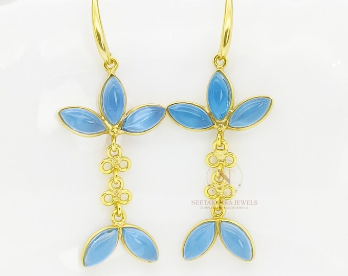 Featured listing image: Aquamarine Marquise Earrings: Bohemian 18k Gold Plated Silver, 60mm