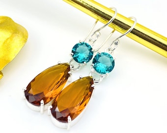 Handmade Sterling Silver Dangle Earrings: Multi Gemstone Jewelry