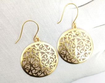 Orecchini A Cerchio Dorato Donna, Placcatura Oro 18k, Design A Fiore, 20 Mm, Leggeri, Chiusura A Pressione, Ottone, Gioielli Casual - 3
