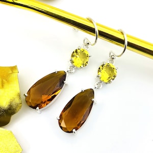 Belles boucles d'oreilles, boucles d'oreilles pendantes et pendantes, quartz citron et quartz champion, pierres précieuses, boucles d'oreilles cadeaux faites main pour femme