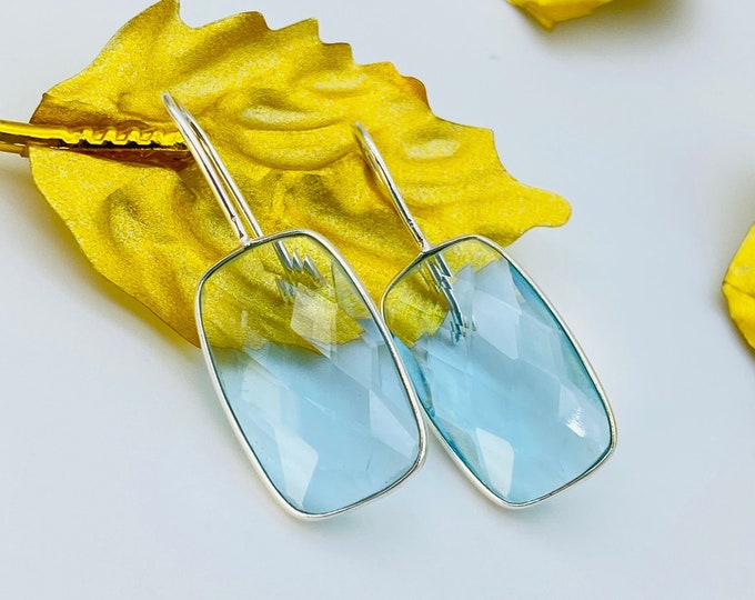 Featured listing image: Silver Earrings, Blue Topaz Earrings, Sterling Silver Earrings, Hook Silver Earrings, Blue Gemstone 925 Silver Drop Earrings For Women