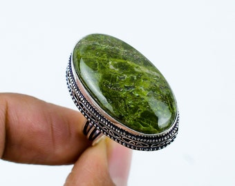 Handmade Ring, Natural Unakite Gemstone Boho Ring, Oval Shape Ring, Green Gemstone Ring, Statement Ring, Bezel Ring, Gift Ring For Women