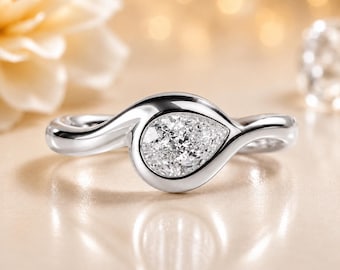 Anello in argento a forma di goccia di pera, minimalista, gioiello di promessa, delicato, fatto a mano, elegante, regalo di anniversario per donna.
