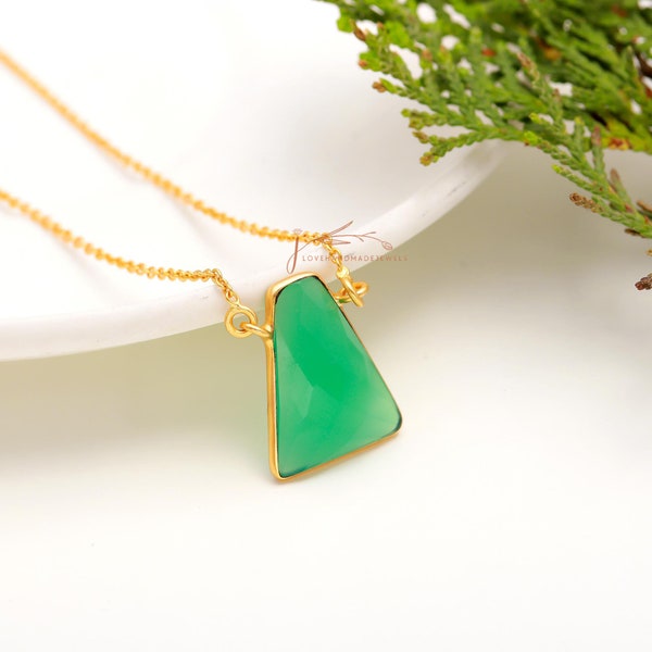 Gemstone Necklace, 18k Gold Plated Natural Green Onyx Necklace, Sterling Silver Necklace, Handmade Jewelry For Women, Pendant Necklace