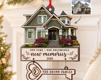 Personalized New Home Christmas Ornament, Housewarming Gift, Custom Photo Ornament, New House Ornament, Family Name Ornament, Realtor Gift