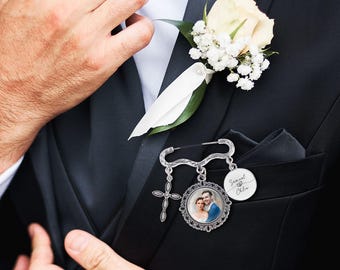 Personalized Bridal Bouquet Lapel Pin, Custom Photo Lapel Pin, Memorial Photo Pin for Groom, Memory Remembrance Pin, Wedding Memorial Gifts