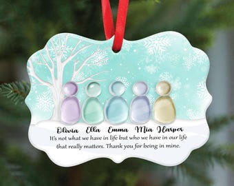Personalized Sea Glass Friends Ornament, Custom Bestie Christmas Gift