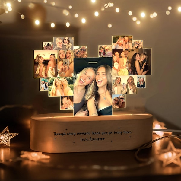 Custom Bestie Photo Collage Night Light, Custom Friendship Photo Collage, Birthday Gift For Best Friend, BFF Birthday, Gift For Soul Sister
