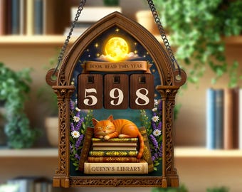 Personalized Cat Reading Tracker Sign, Books Read This Year Wooden Sign, Book Lover Gift, Book Club Gift, Library Decor, Gift for Book Lover