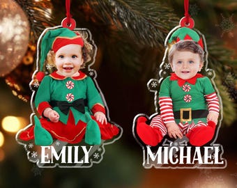 Personalized Baby Photo Christmas Ornament, Custom Babies Face Ornament, Baby Elf Ornament, Baby Photo Ornament, Baby 1st Christmas Ornament