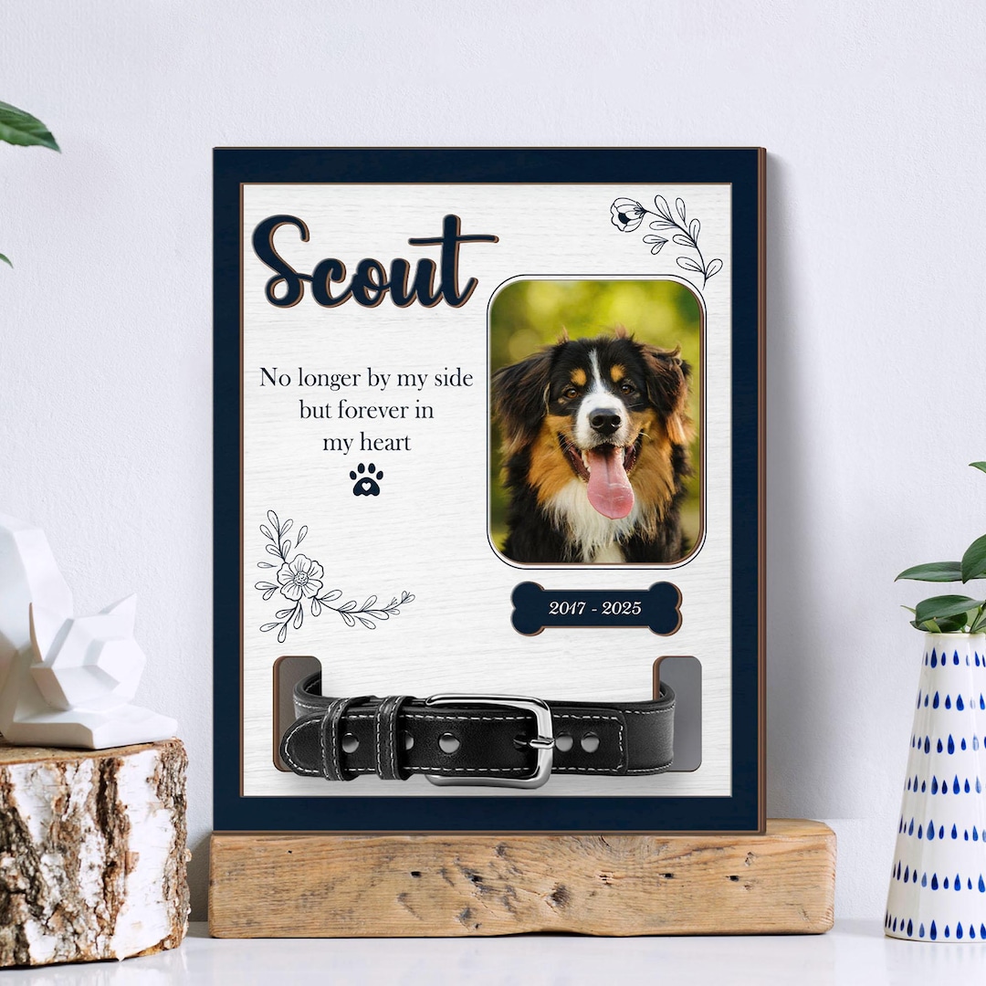 Custom Dog Memorial Collar Sign, Dog Memorial Wood Frame With Collar ...