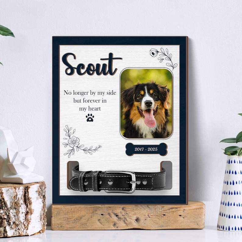 Custom Dog Memorial Collar Sign, Dog Memorial Wood Frame With Collar ...