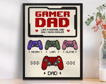 Personalized Gamer Dad Wooden Sign, Custom Kid's Names And Game Controllers Wooden Sign, Custom Father's Day Gift for Dad, Gaming Dad Gifts