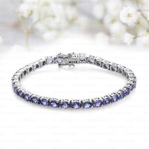 Lab Tanzanite Tennis Bracelet: Sterling Silver December Birthstone