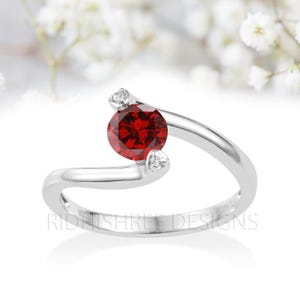 Red Garnet Sterling Silver Ring: American Diamond Accent, January Birthstone