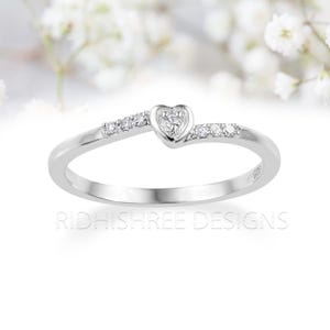 Dainty Heart Ring | 925 Sterling Silver Diamond Ring | Promise Ring for Her | Minimalist Heart Engagement Ring | Gift for Wife or Girlfriend