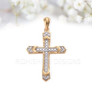 Diamond Golden Serenity Necklace Chunky Gold Cross Necklace Women Jewelry Gift for Her Statement Gold Gif Daughter Birthday Gift Idea Custom