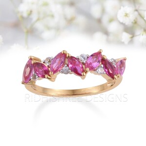 Pink Sapphire with Diamond Engagement Ring | 925 Sterling Silver Gold Plated | Promise Ring | Romantic Gift for Her | Unique Proposal Ring