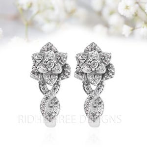 Moissanite Diamond Floral Bridal Earrings: Sterling Silver Wedding Jewelry