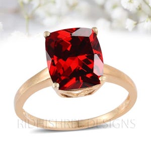 Dainty Red Garnet Ring: 925 Sterling Silver January Birthstone