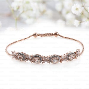 Morgenite with Diamond Love Gift Bracelet, Diamond Silver Adjustable Pull Chain Bracelet, Dainty Luxe Jewelry, Gift for Her, Birthstone Gift