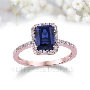 Blue Stone Engagement Ring: Sterling Silver Diamond Accent
