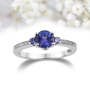 Dainty Tanzanite & American Diamond Ring: Gold-Plated Sterling Silver