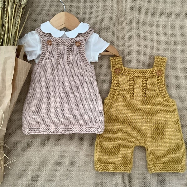 Schnee Overall und Kleid Strickmuster Set | Baby Latzhose Strickmuster | Baby Kleid Strickmuster | 0-24 Monate | PDF in Englisch