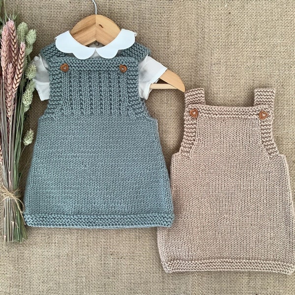 Grey Dress Knitting Pattern Set | Baby Dress Bundle Knitting Pattern | Baby Overalls Knitting Pattern | 0-24 months | PDF in English