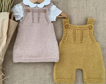 Ensemble de patrons de tricot pour salopette et robe Snow | Modèle de tricot de salopette pour bébé | Modèle de tricot de robe de bébé | 0-24 mois | PDF en anglais