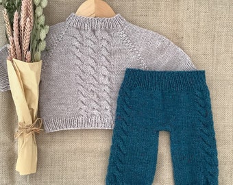 Lisbon Sweater and Pants PDF Knitting Pattern | Baby Sweater Knitting Pattern | Baby Pants Knitting Pattern | Pants Pattern | PDF: English