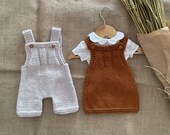 Snow Overalls and Dress Knitting Pattern Set Baby Overalls Knitting Pattern Baby Dress Knitting Pattern 0-24 months PDF in English