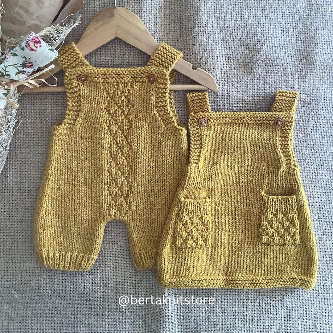 Pineapple Overalls & Dress Knitting Pattern | Baby Set | 0-24 Months ...