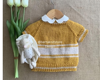 Spring Short Sleeve Pullover Knitting Pattern | Baby Sweater | Downloadable PDF | In English only | 0-24 months