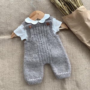 Grey Overalls Knitting Pattern | Baby Romper Knitting Pattern | Baby Dungarees Knitting Pattern | PDF in English | 0-24 months |