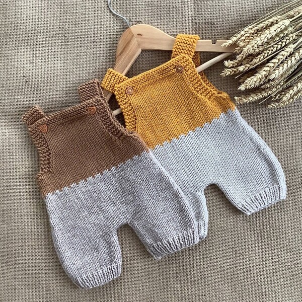 Dandelions Overalls Knitting Pattern | Baby Romper Knitting Pattern | Baby Dungarees Knitting Pattern | PDF in English | 0-24 months |