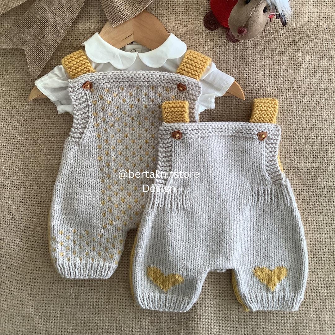 マメ Knitted Overalls、fetico JERSEY TOP Strawberry Overalls Knitting Pattern Set | Baby Overalls