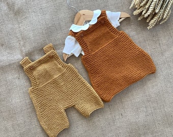 Salopette ambre et ensemble de modèles de tricot de robe | Modèle de tricot salopette bébé | Modèle de tricot de robe de bébé | PDF en anglais | 0-24 mois