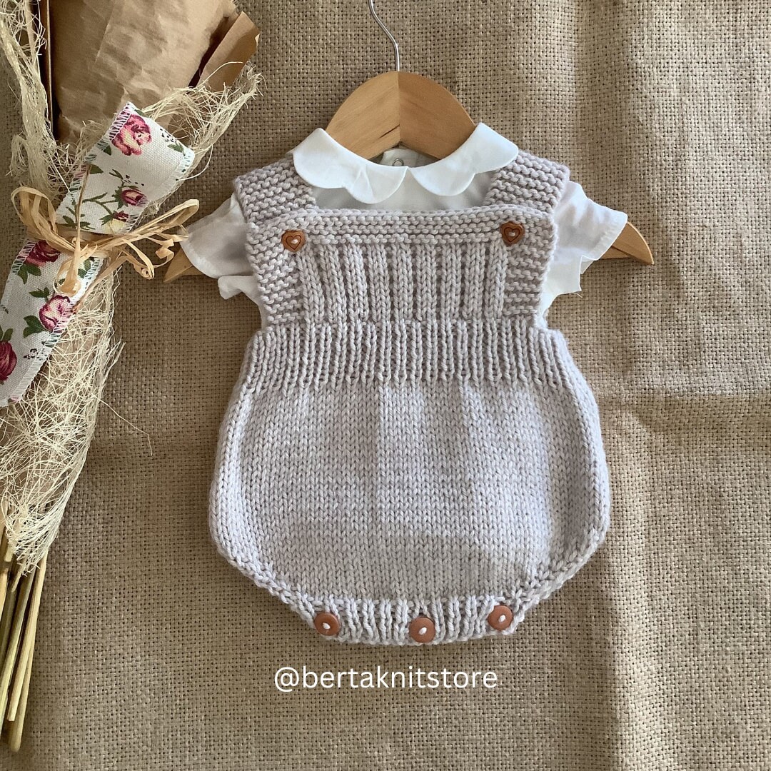 Baby Romper Knitting Pattern | Grey Knit Outfit, 0-24 Months ...