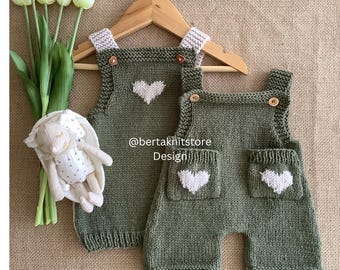 Little Heart Overalls & Dress Knitting Pattern | PDF Set | 0-24 Months | in English only