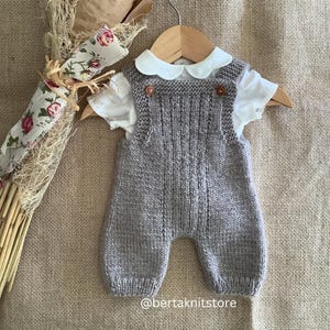 Grey Overalls Knitting Pattern | Baby Romper Knitting Pattern | Baby Dungarees Knitting Pattern | Only in English | 0-24 months |