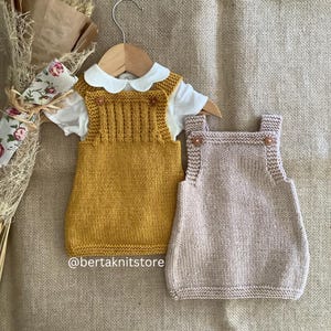Conjunto de padrões de tricô para vestido cinza | Padrão de tricô para conjunto de vestido de bebê | Padrão de tricô para macacão de bebê | 0-24 meses | Somente em inglês