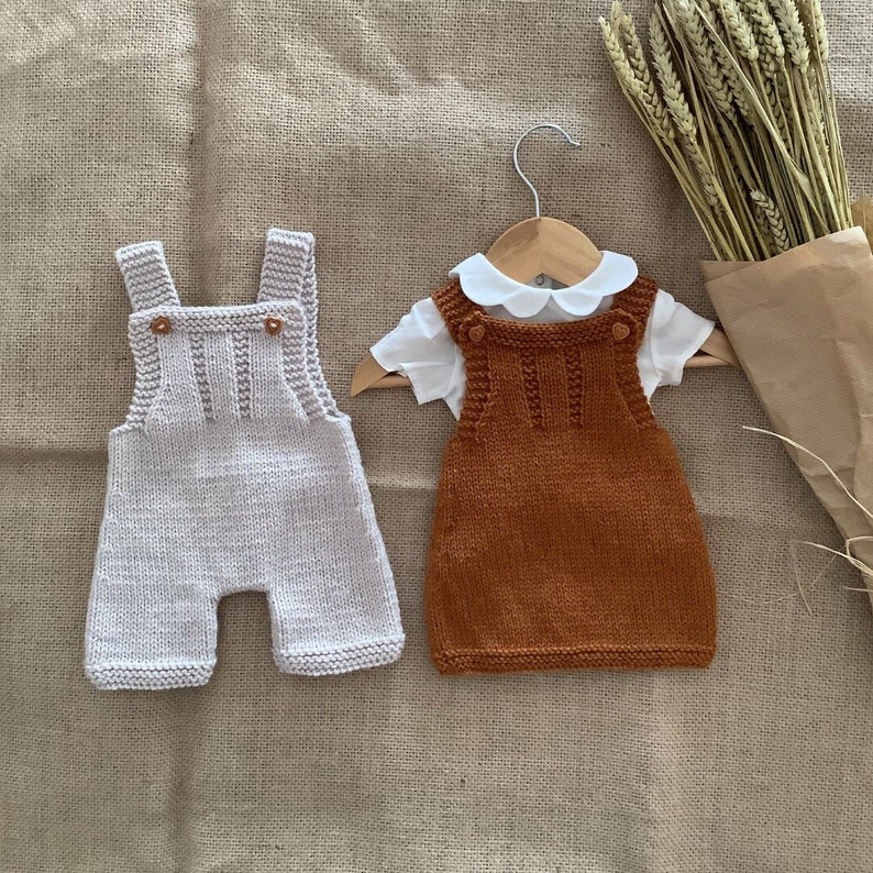 Snow Overalls and Dress Knitting Pattern Set Baby Overalls Knitting Pattern Baby Dress Knitting Pattern 0-24 months PDF in English image 2