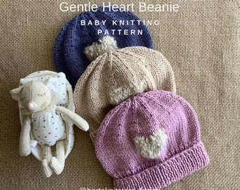 Gentle Heart Beanie Knitting Pattern | Textured Baby heart | PDF Pattern | In English only | 0-24 months
