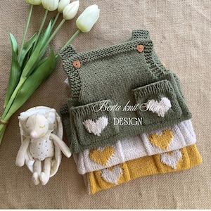 Stickmönster för Little Heart Overall | Originala stickade designer | 0-24 månader | endast på engelska
