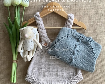 Robin Short Sleeve Pullover & Bloomers Set | Baby Knitting Patterns | 0-24 months | In English only