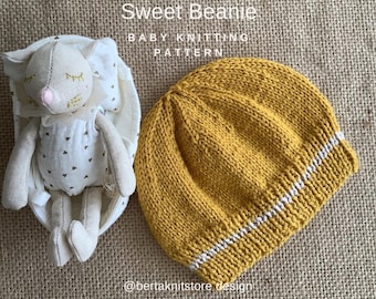 Sweet Beanie Knitting Pattern | Baby Hat | Downloadable PDF | 0-24 Months | in English only