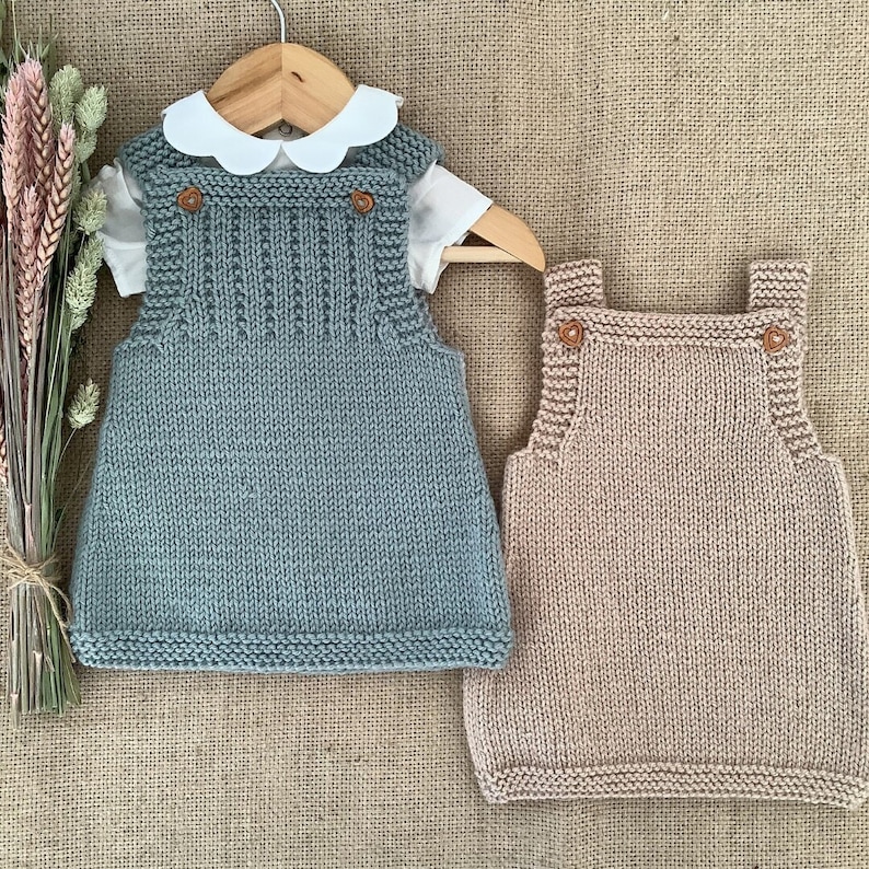 Grey Dress Knitting Pattern Set Baby Dress Bundle Knitting Pattern Baby Overalls Knitting Pattern 0-24 months PDF in English image 1